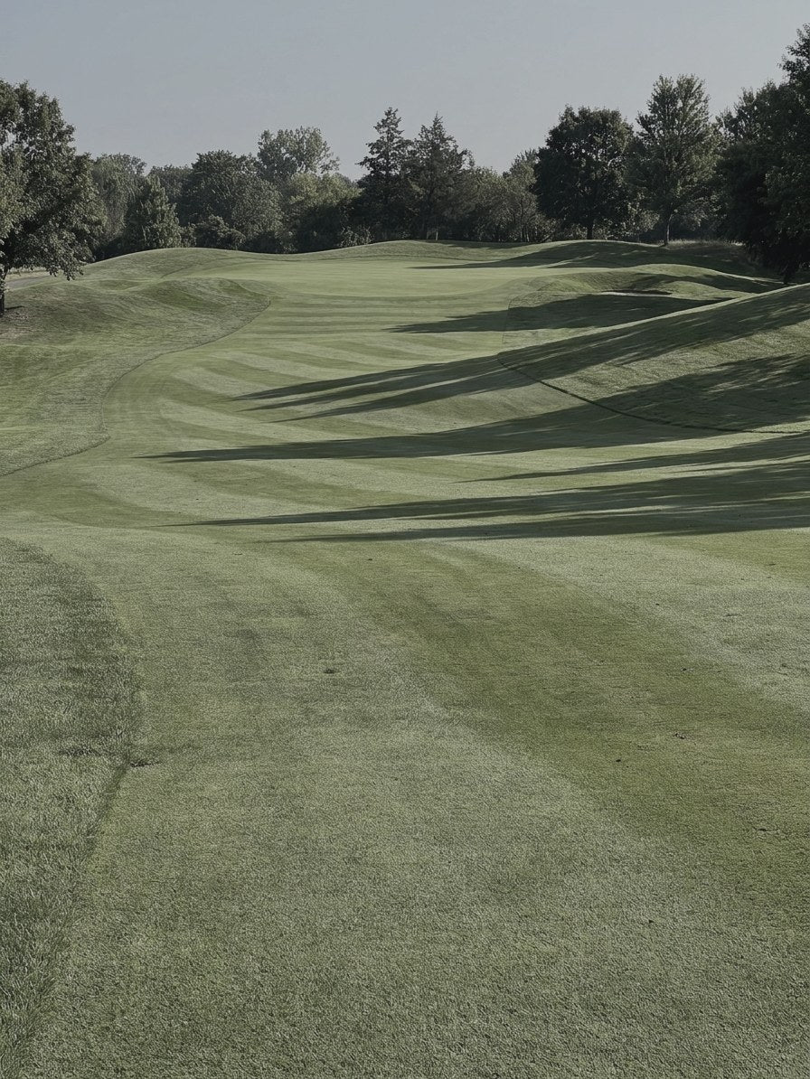 A golf course seen through a neutral grey lens